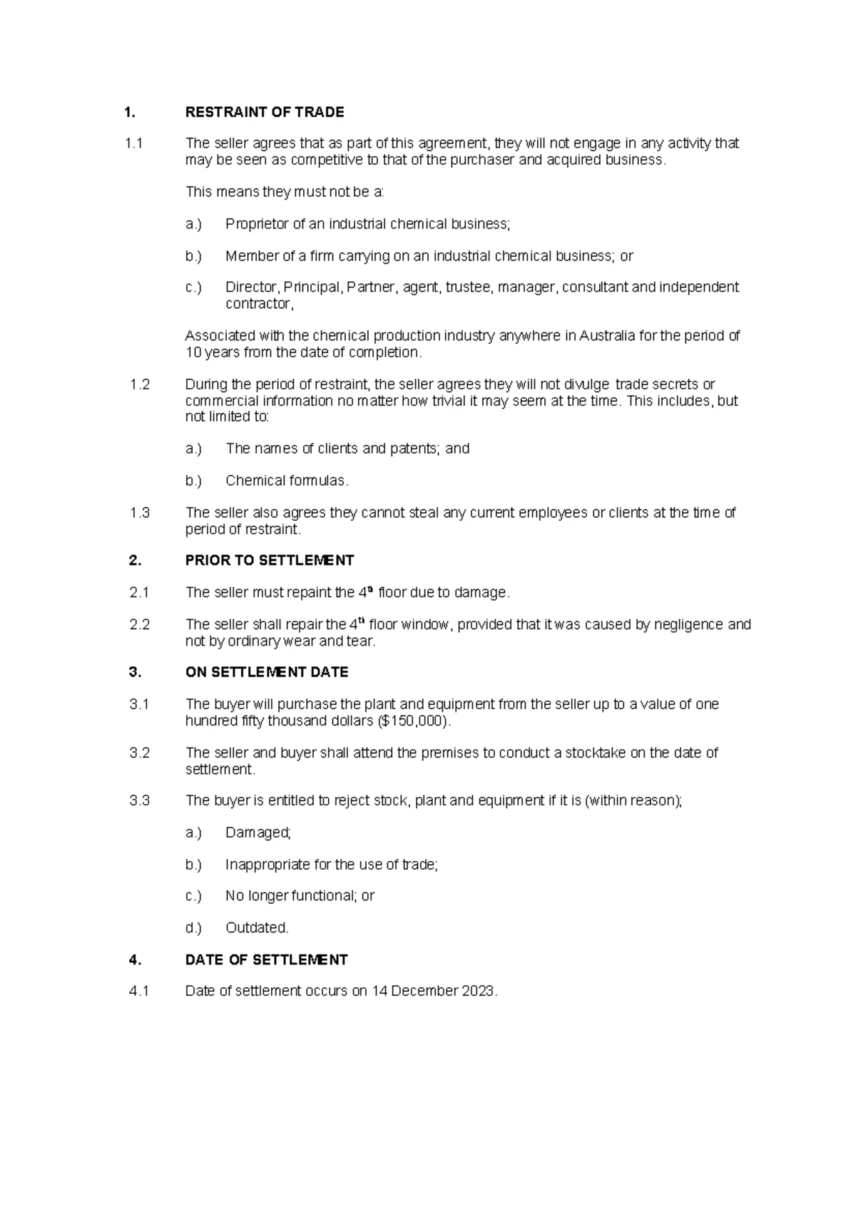 LLB202 Task B Final Assignment: Business Sale Agreement Overview - Studocu