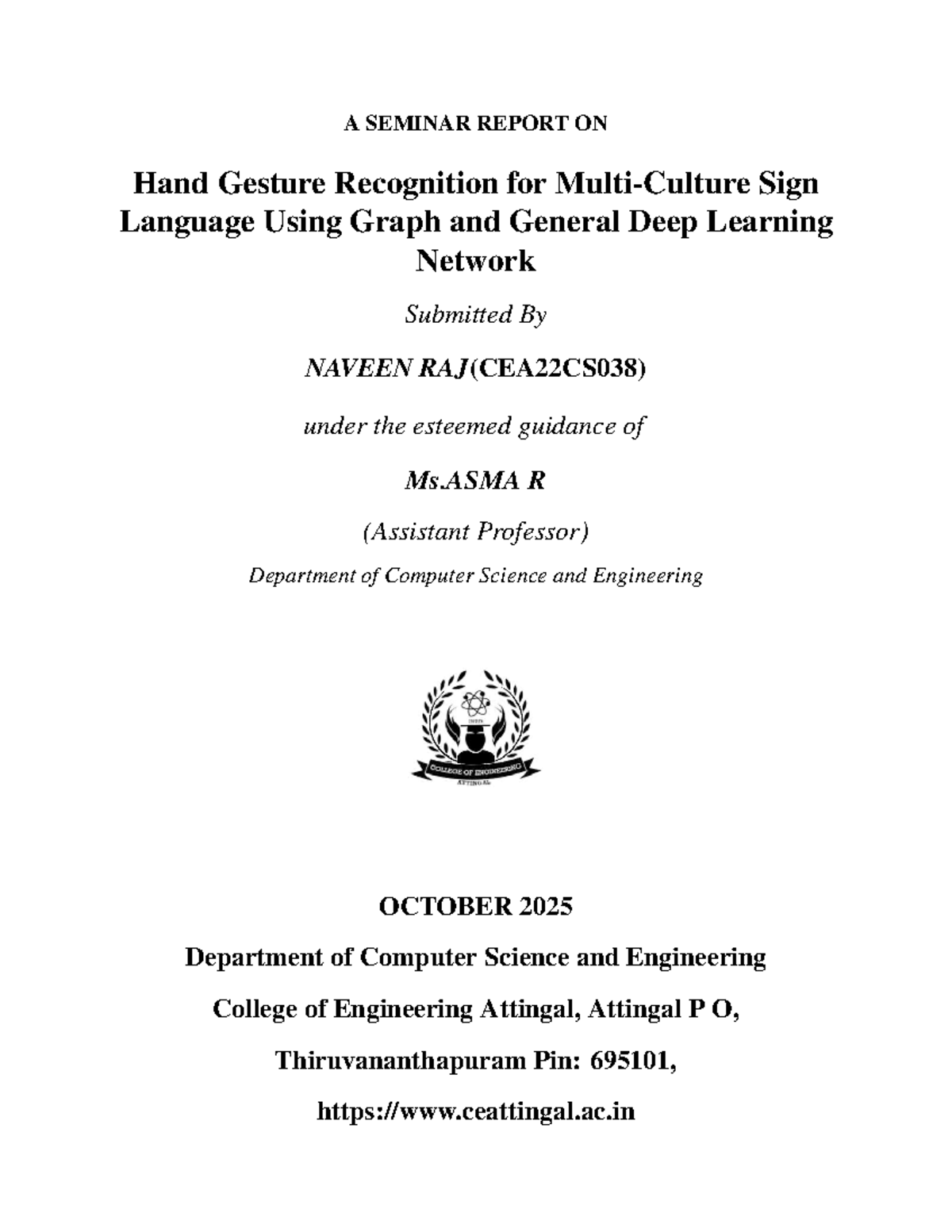 CSQ413 Seminar Report: Hand Gesture Recognition for Sign Language - Studocu