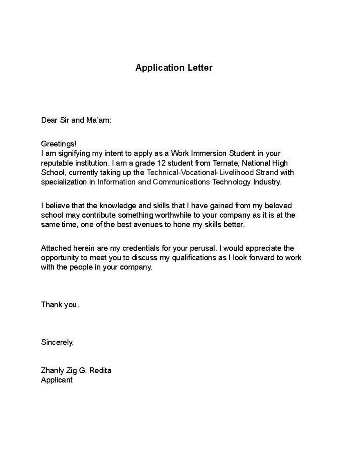 Application Letter - yhgtuyhgui45t - Application Letter Dear Sir and Ma ...