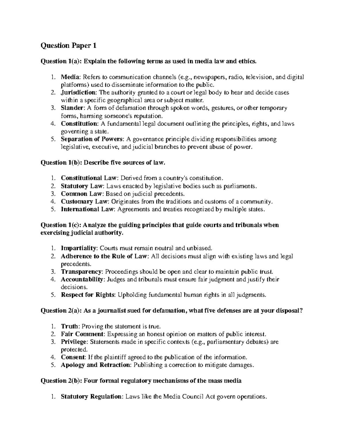 Questions - Media: Refers to communication channels (e., newspapers ...
