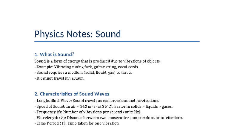 Physics Sound Notes 094419: Understanding Sound Waves and Properties ...