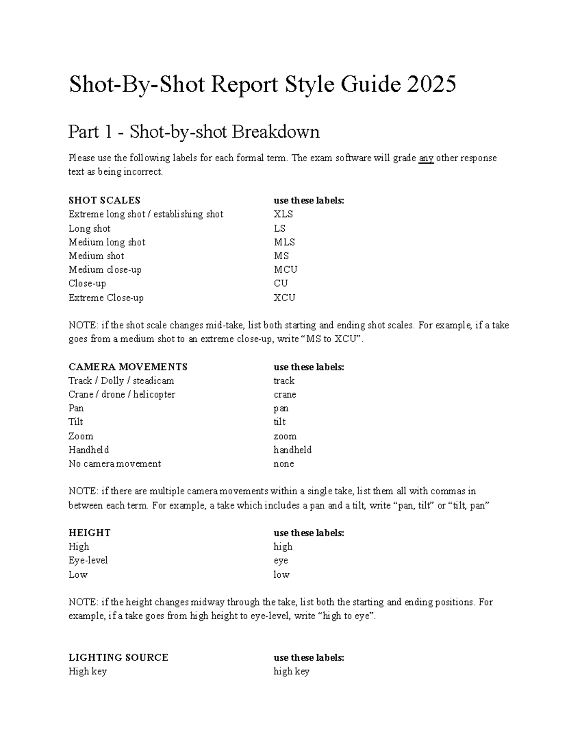 Shot-By-Shot Report Style Guide (SBS) 2025: Detailed Breakdown ...