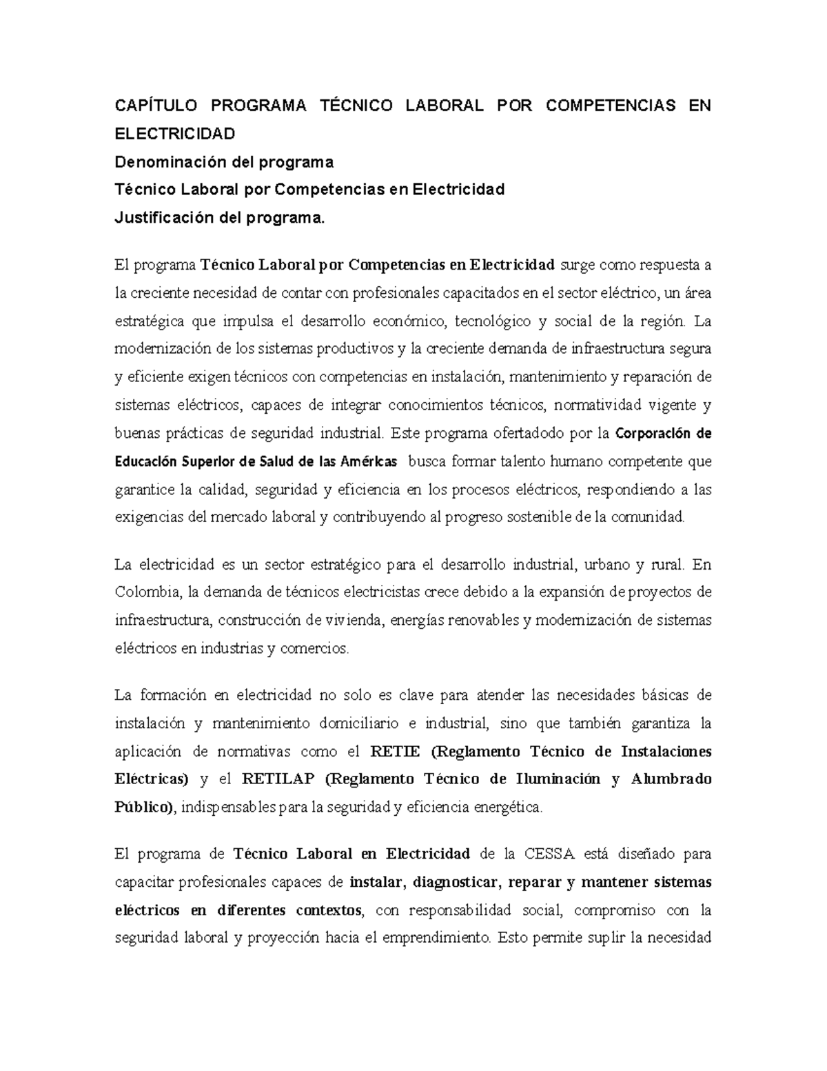 CAPÍTULO DEL PROGRAMA TÉCNICO LABORAL EN ELECTRICIDAD - Studocu