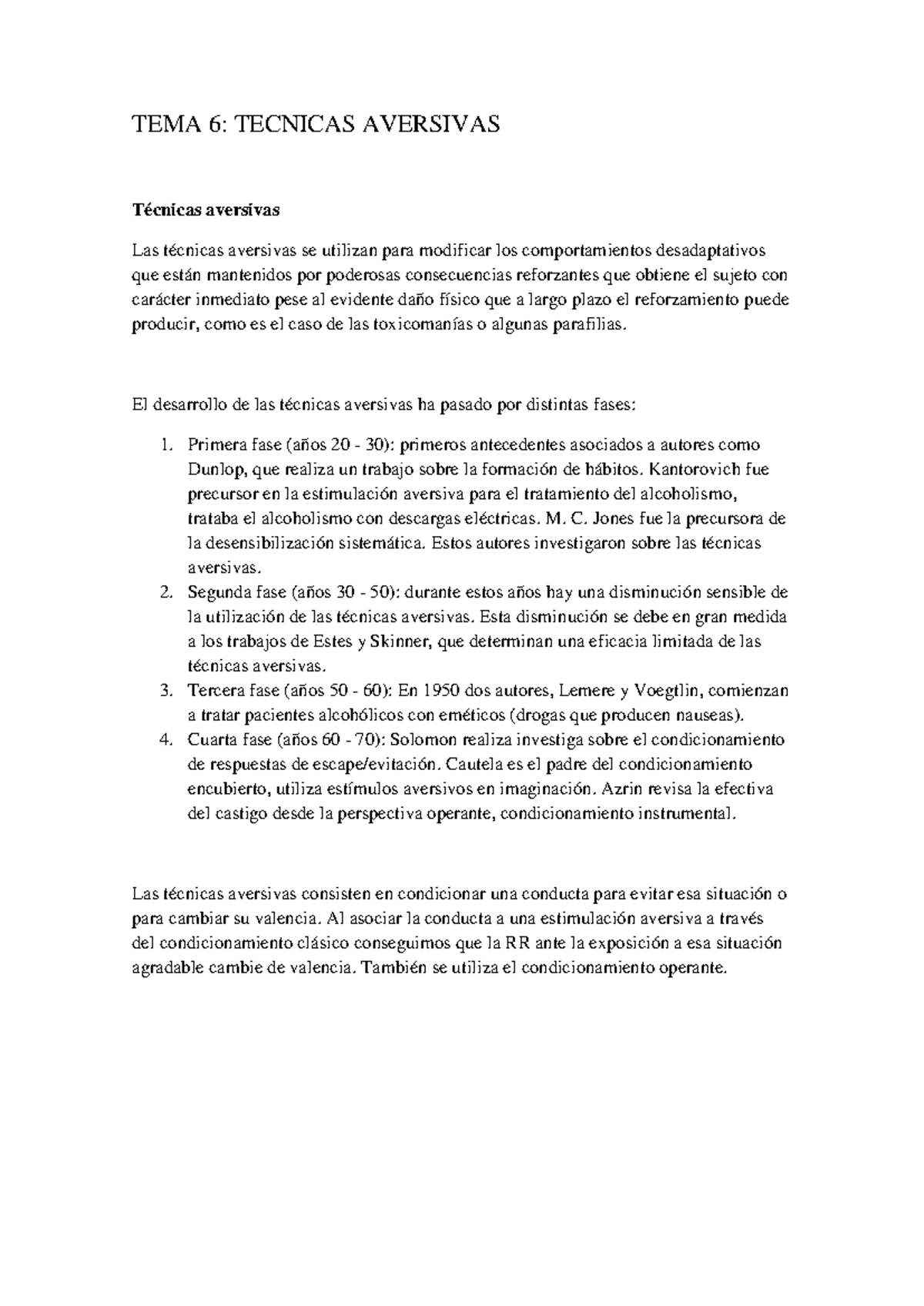 Técnicas Aversivas en Comportamientos Desadaptativos - Tema 6 - Studocu