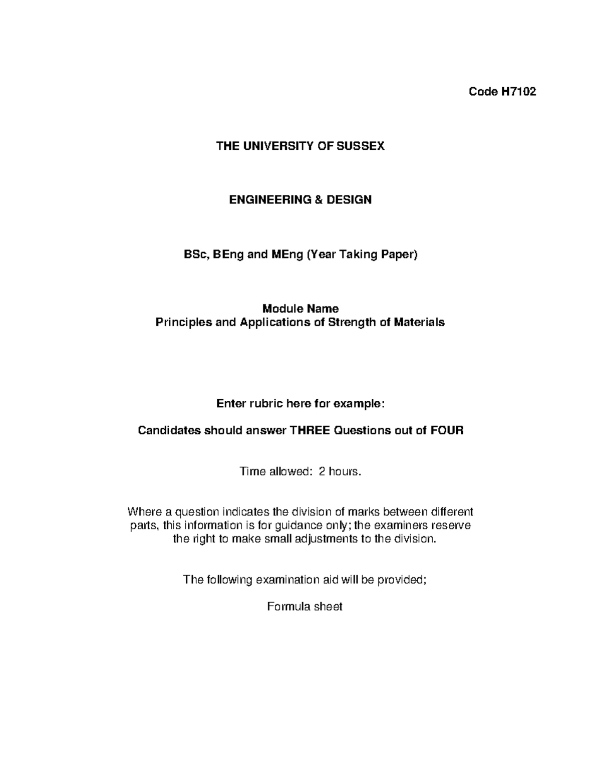 SM Final Exam Formula Sheet: Strength of Materials Principles - Studocu