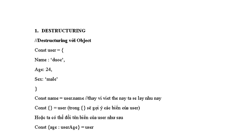 JavaScript Destructuring & Spread Syntax - CŨNG OK - Studocu