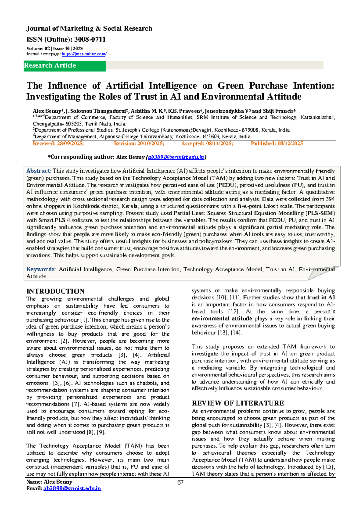 The Influence of AI on Green Purchase Intention: Trust & Attitude ...
