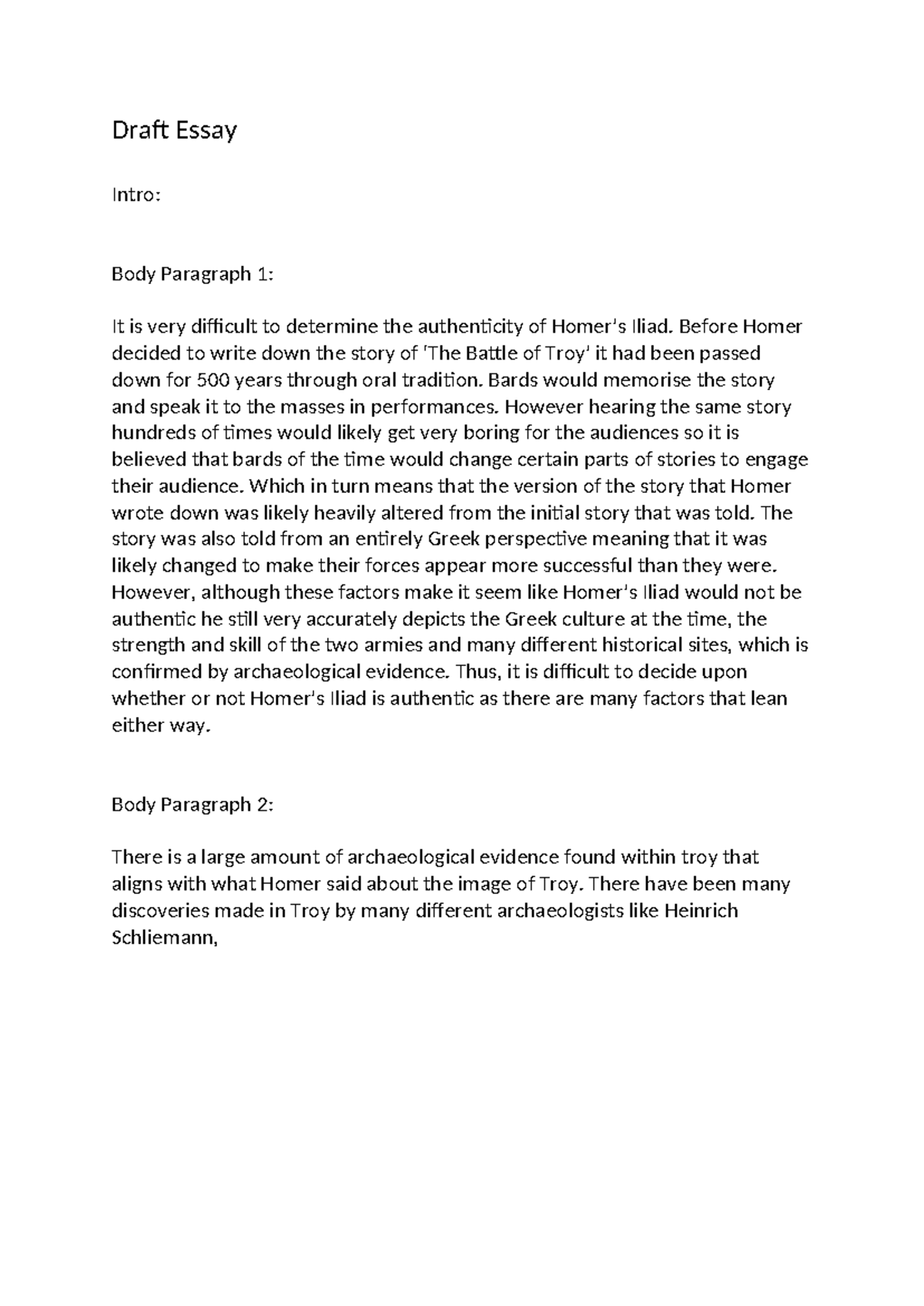 Ancient History Draft Essay T1 Yr11 - Draft Essay Intro: Body Paragraph ...