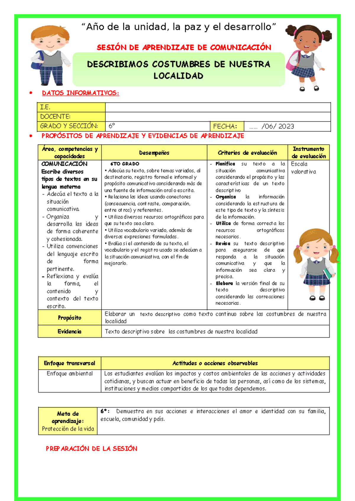 Costumbres de Nuestra Localidad: Actividades de Comunicación 6° Grado - Document Preview