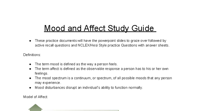 Mood and Affect Study Guide: Key Concepts and Practice Questions - Studocu