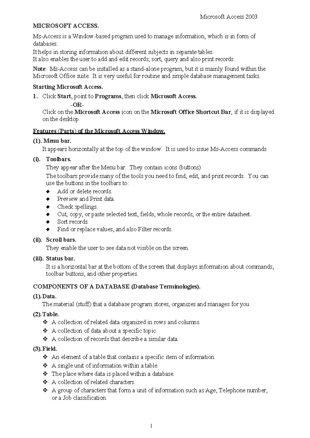 Microsoft Access 2003: Comprehensive Final Exam Notes - Studocu