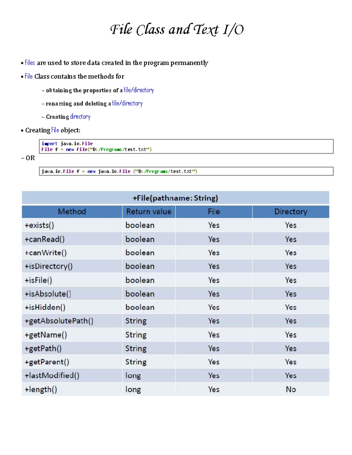 02. File Class and Text I/O: Understanding File Handling in Java - Studocu
