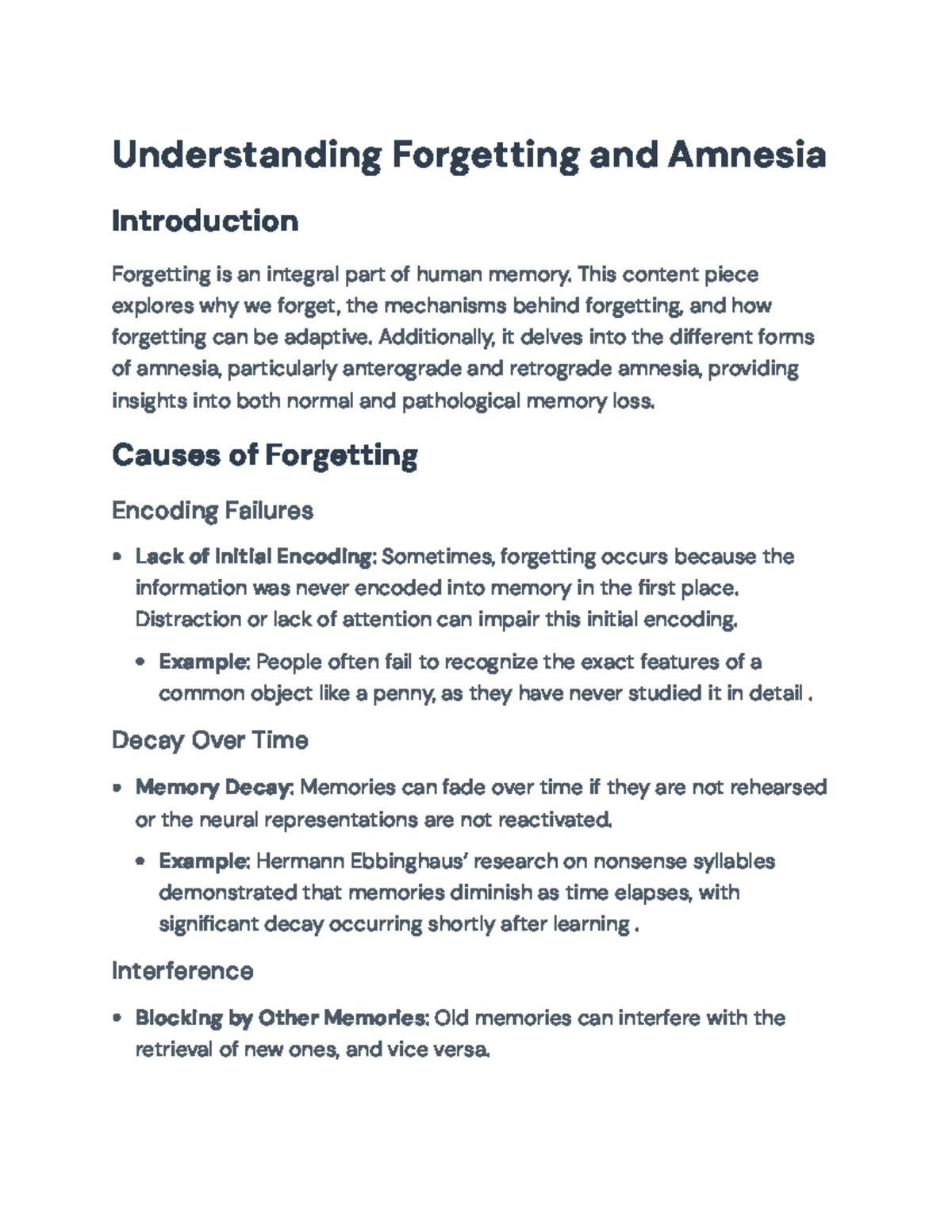 Understanding Forgetting and Amnesia: Mechanisms, Causes, and Insights ...