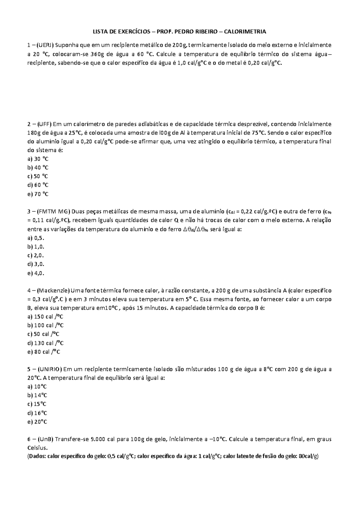 04052021153956 Lista de Exercícios - Calorimetria para Estudo - Studocu