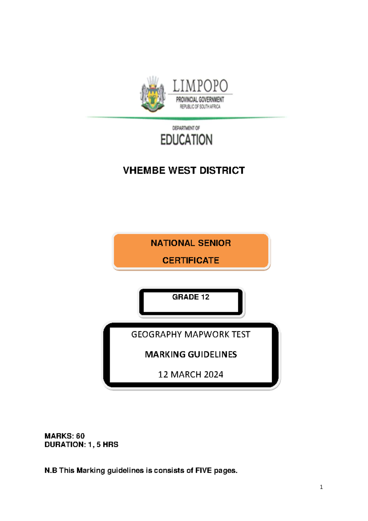 2024 LP GEOG 12 Geography Mapwork Test Marking Guidelines - Studocu