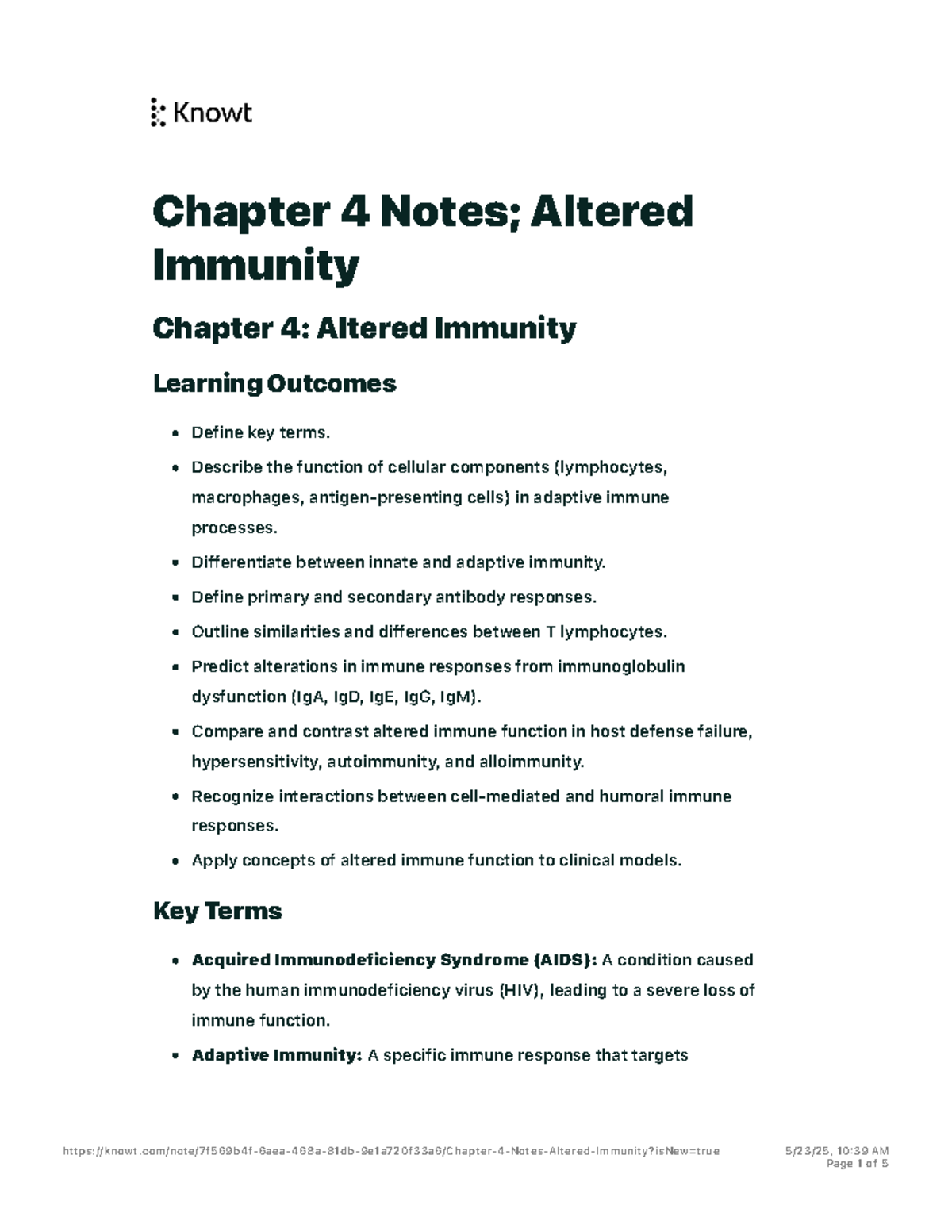 Chapter 4 Notes: Understanding Altered Immunity Concepts in Immunology ...