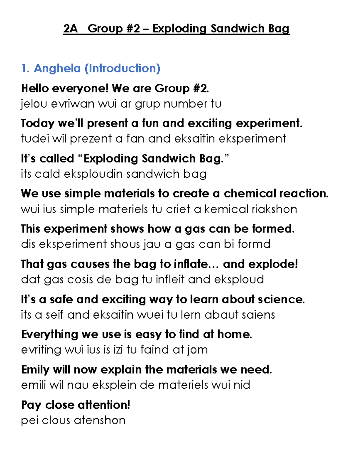 2A Group Exploding Sandwich Bag Experiment Overview - Studocu