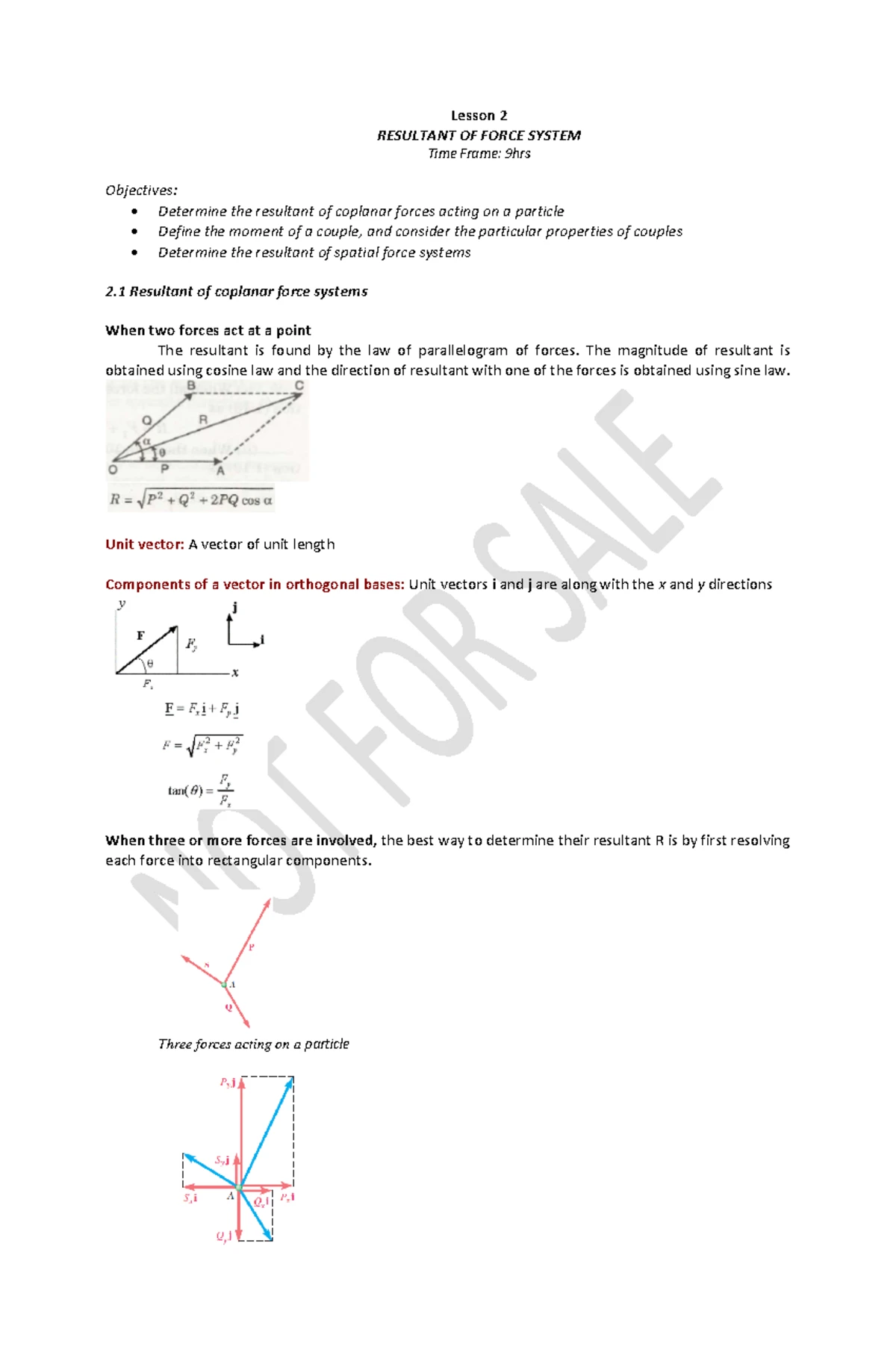 Lesson 1: Fundamental Concepts of Statics of Rigid Bodies - Lesson 1 ...