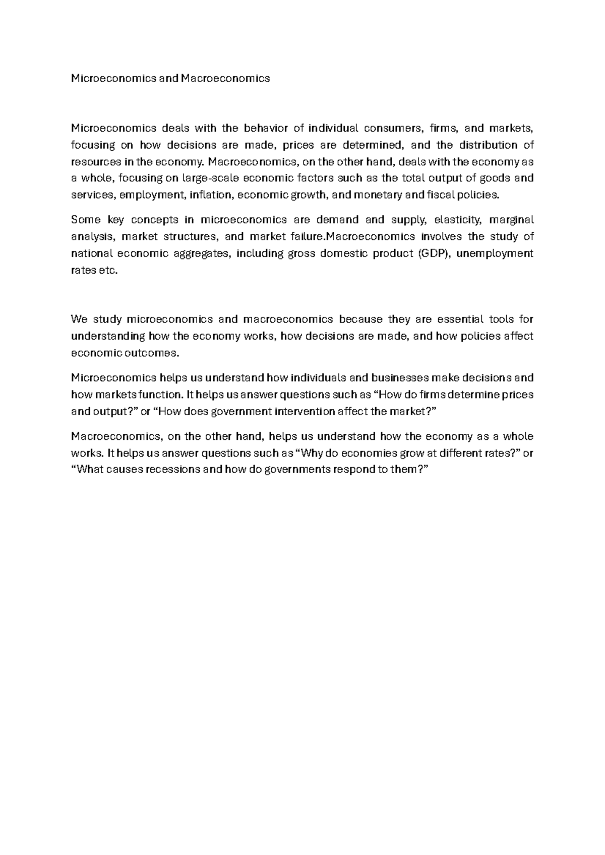 Micro and Macro Economics Overview: Key Concepts and Insights - Studocu