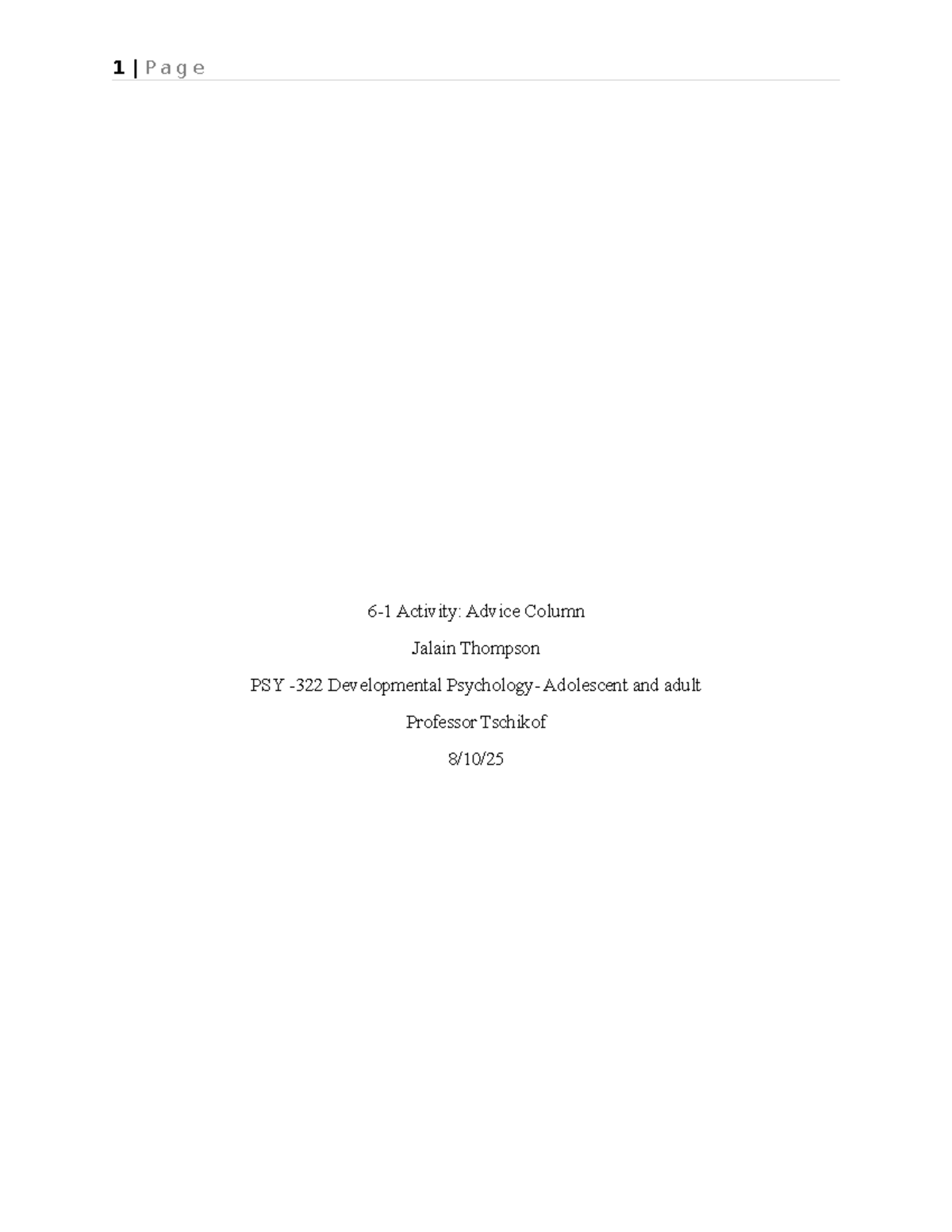 1-Page Activity: Advice Column for PSY Developmental Class - Studocu