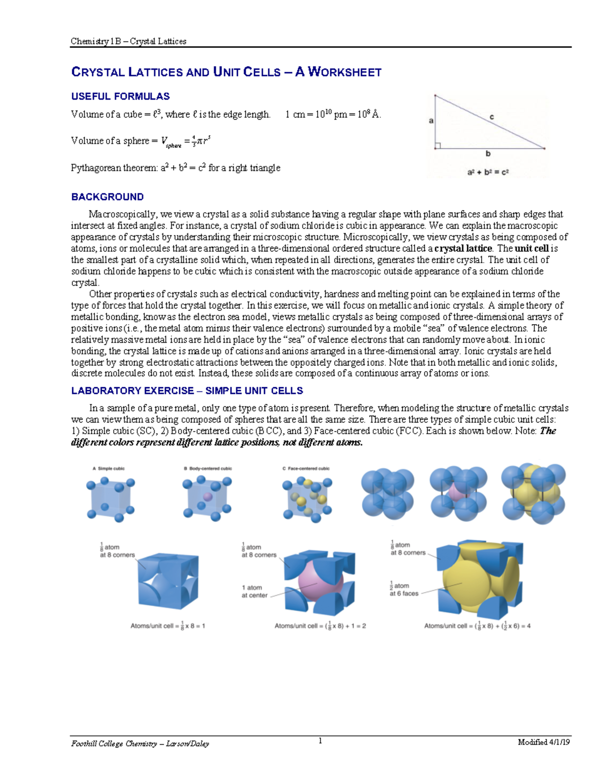 04-Crystal Lattices Worksheet: Exploring Unit Cells and Properties ...