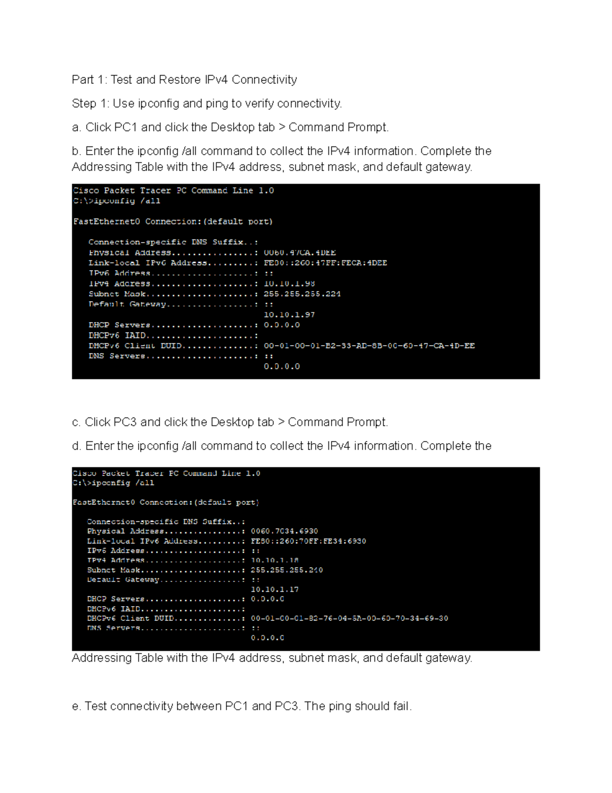 Test and Restore IPv4 & IPv6 Connectivity - Lab 23020534 - Studocu