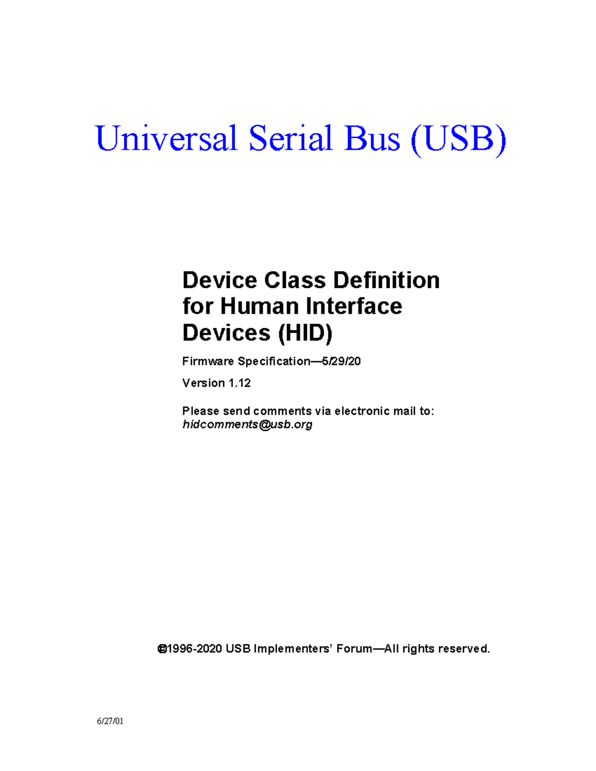 HID Device Class Definition for USB - Version 1.12 Documentation - Studocu