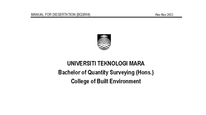 Dissertation Manual Guide (BQS664) - Updated Nov 2023 - Studocu