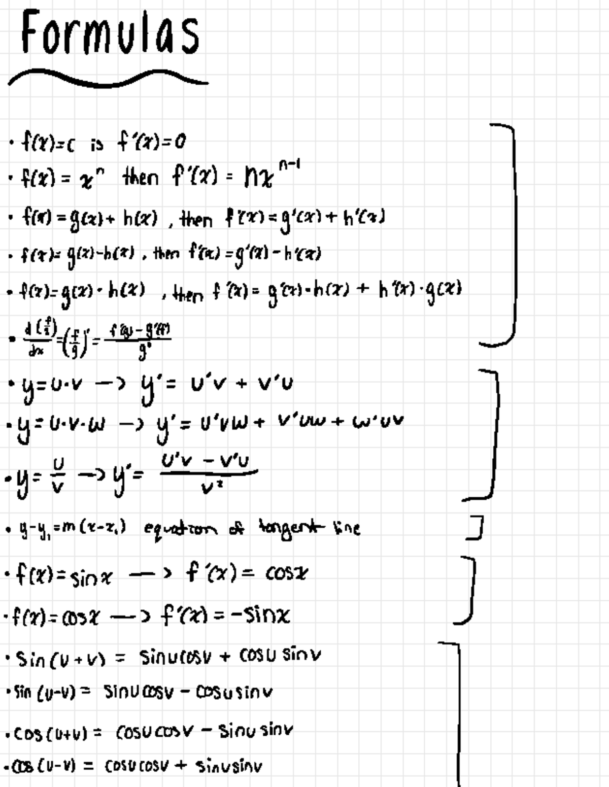 Unit 2 & 3 Derivatives & Chain Rule Formulas - Studocu