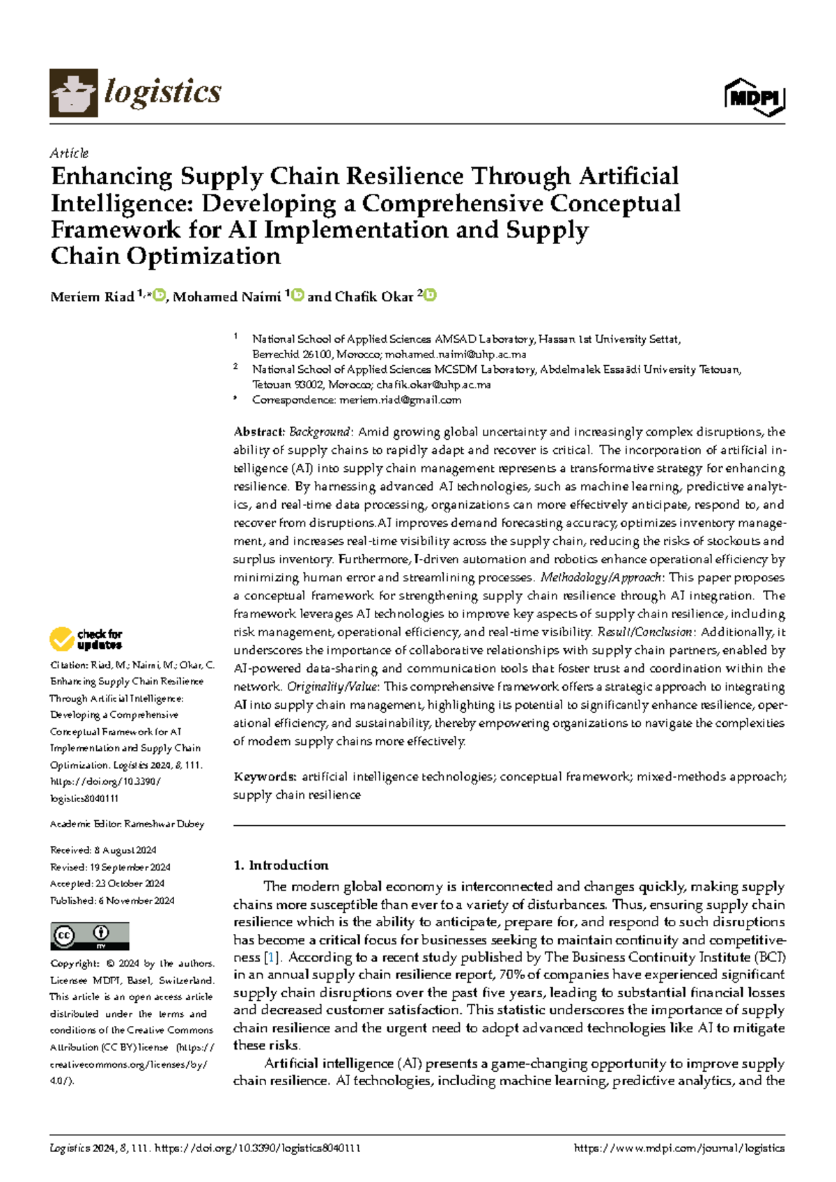 Logistics 2024: Enhancing Supply Chain Resilience with AI Framework ...
