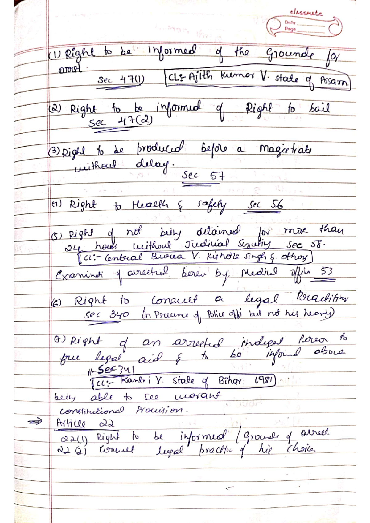 Rights of arrested persons - classmate Date Page (1) Right to be ...