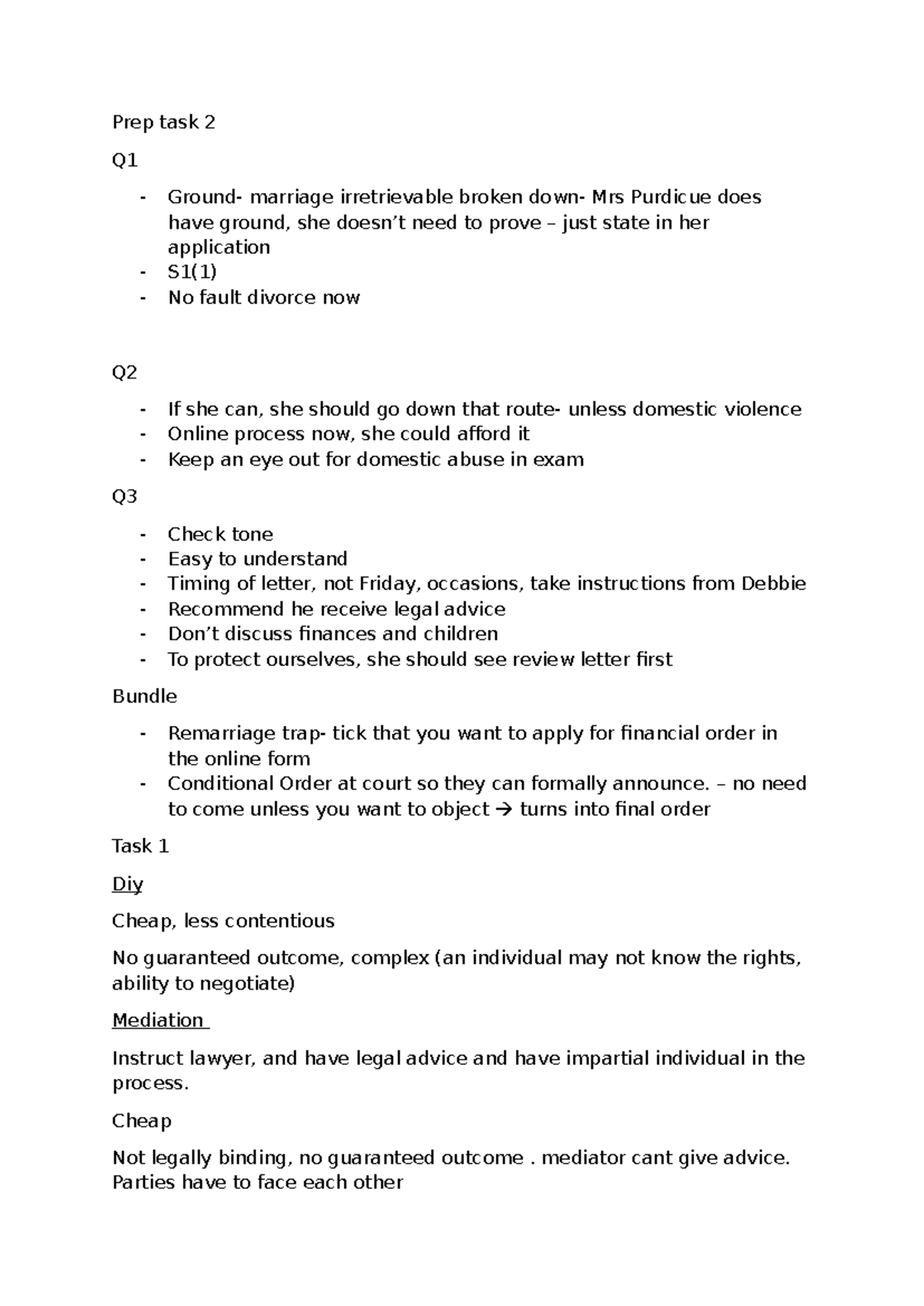 Workshop 2 & 3 Answers - Legal Prep Tasks Overview - Studocu