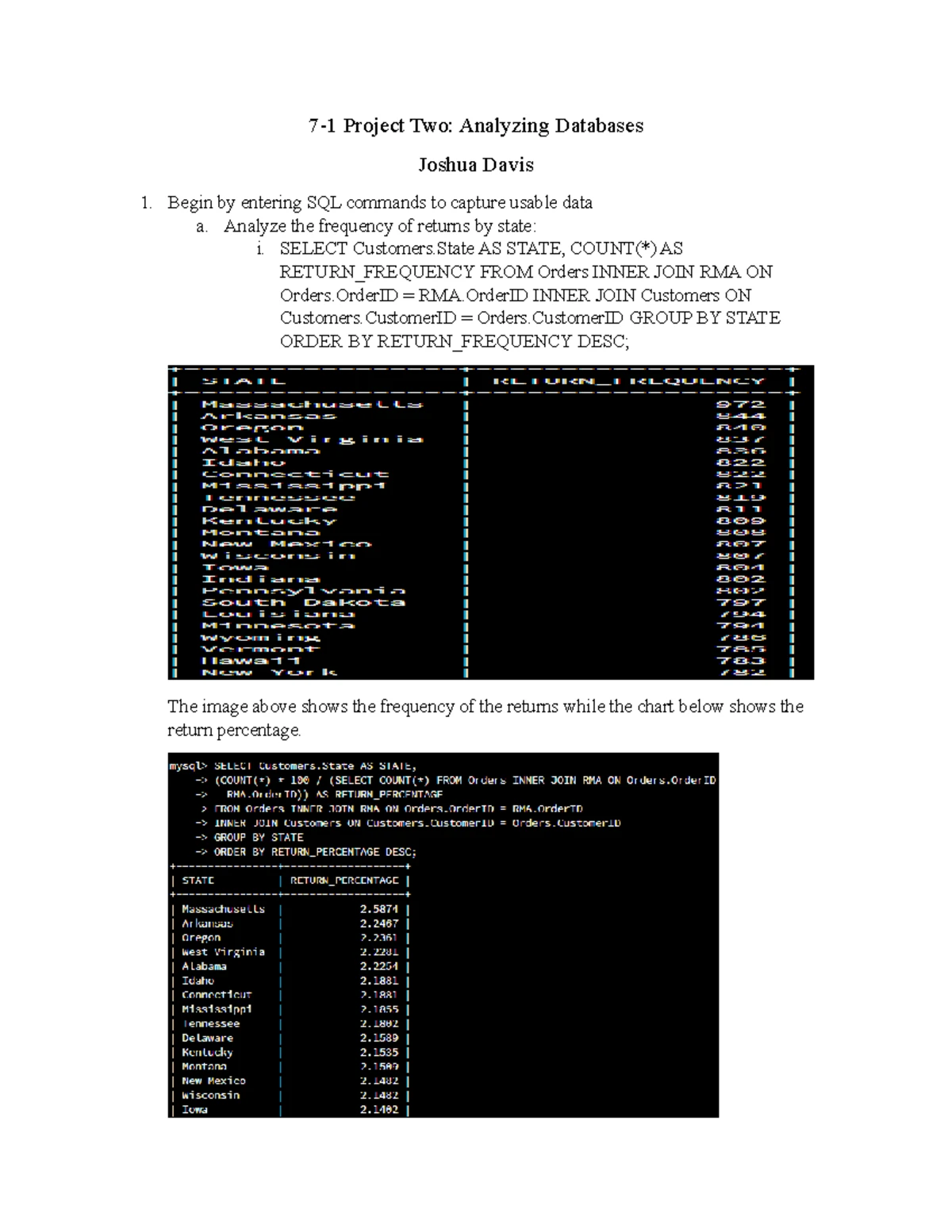 DAD-220 Project 2 - 7-1 Project Two: Analyzing Databases