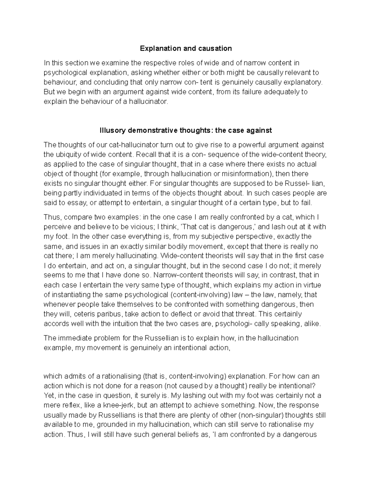 Explanation and causation - But we begin with an argument against wide ...