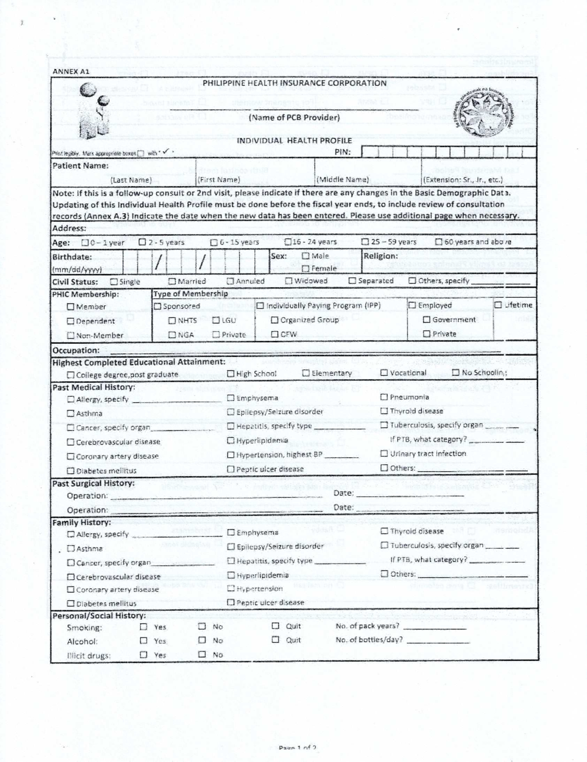 PHIC Individual Health Profile Form - Profiling (ANNEX A1) - Studocu