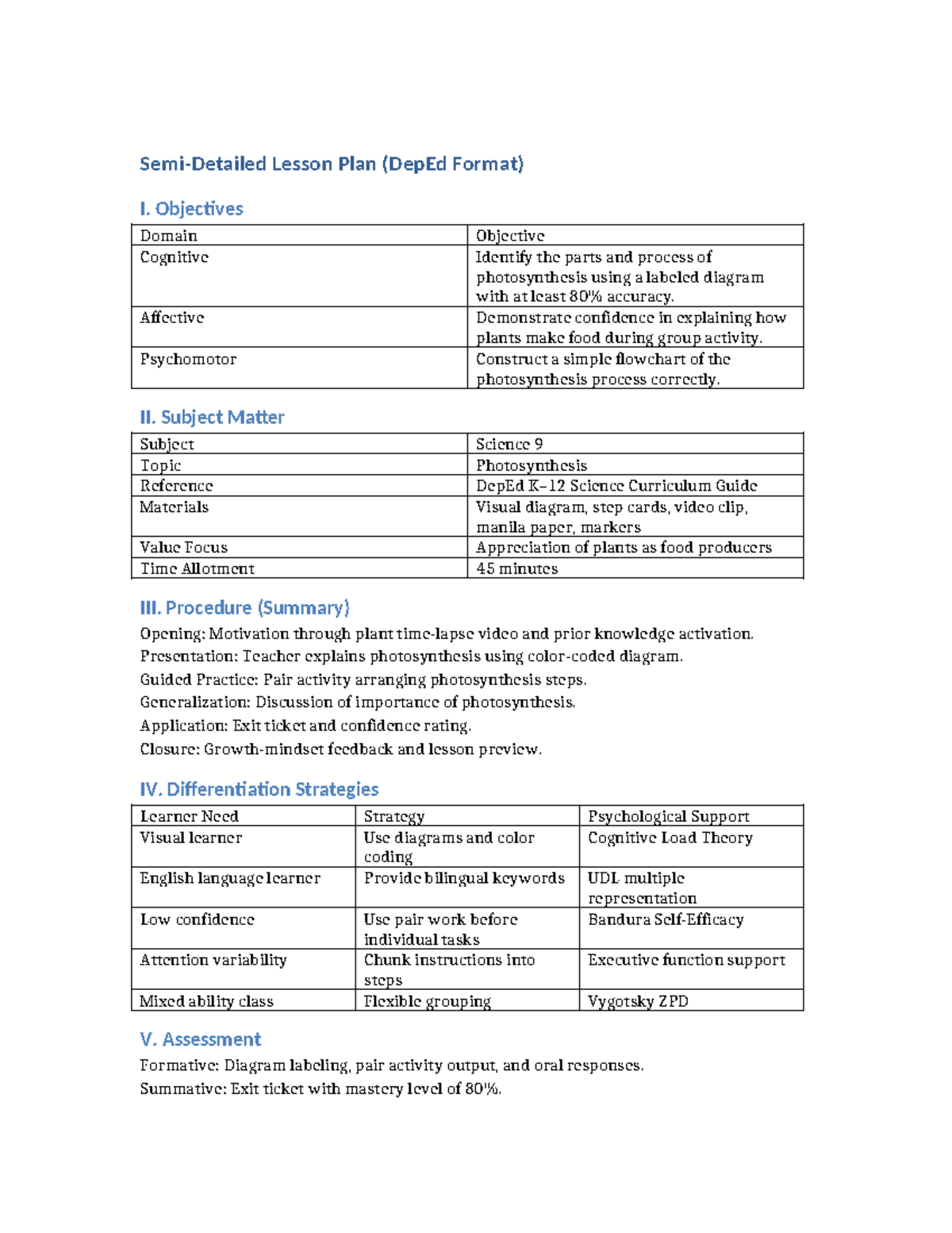 Grade 9 Science Lesson Plan: Photosynthesis (DepEd Format) - Studocu
