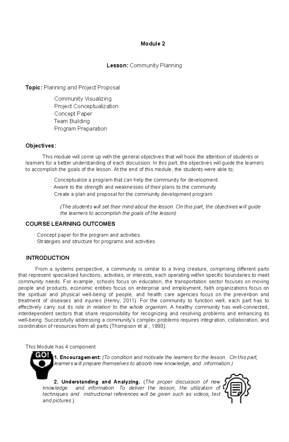 Module 2 - Lesson: Community Planning and Project Proposals - Studocu