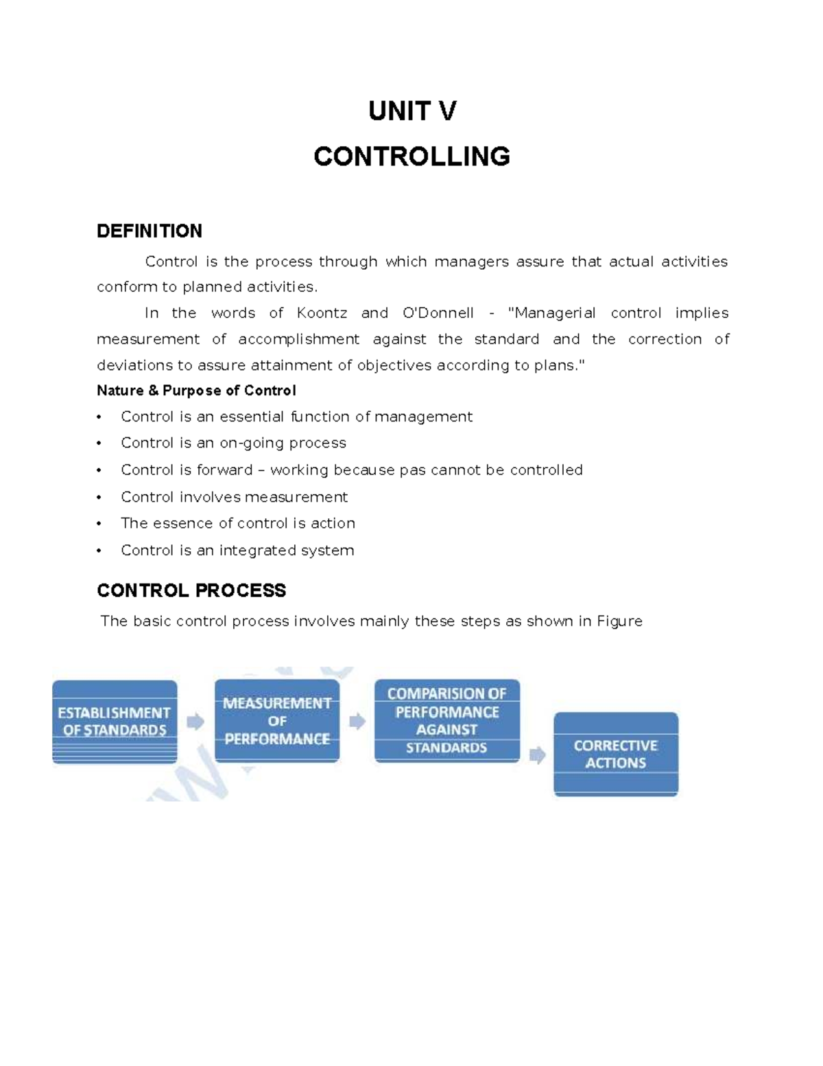 UNIT V: Control Processes and Budgetary Techniques - Lecture Notes ...