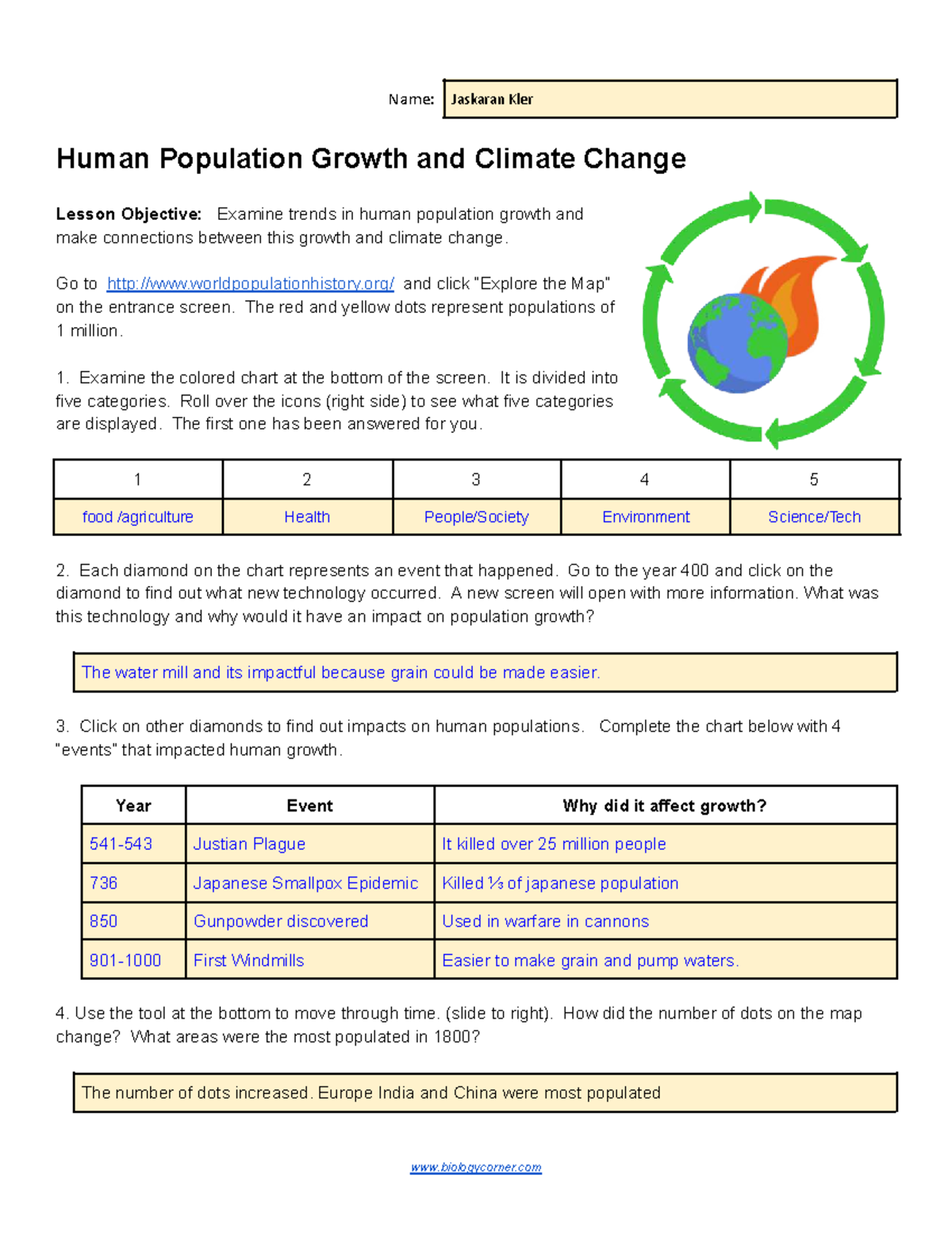 Human Population Growth & Climate Change Lesson (Course Code: N/A ...