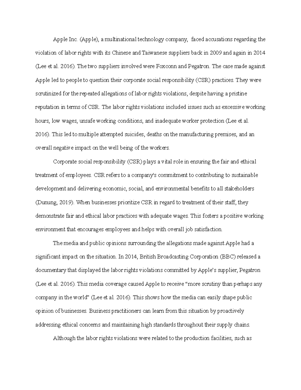 INT 220 - Global Supply Chain Case Study - Apple Inc. (Apple), a ...