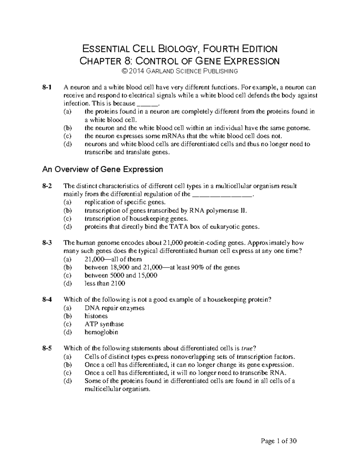 Chapter 8 - Control of Gene Expression in Essential Cell Biology ...