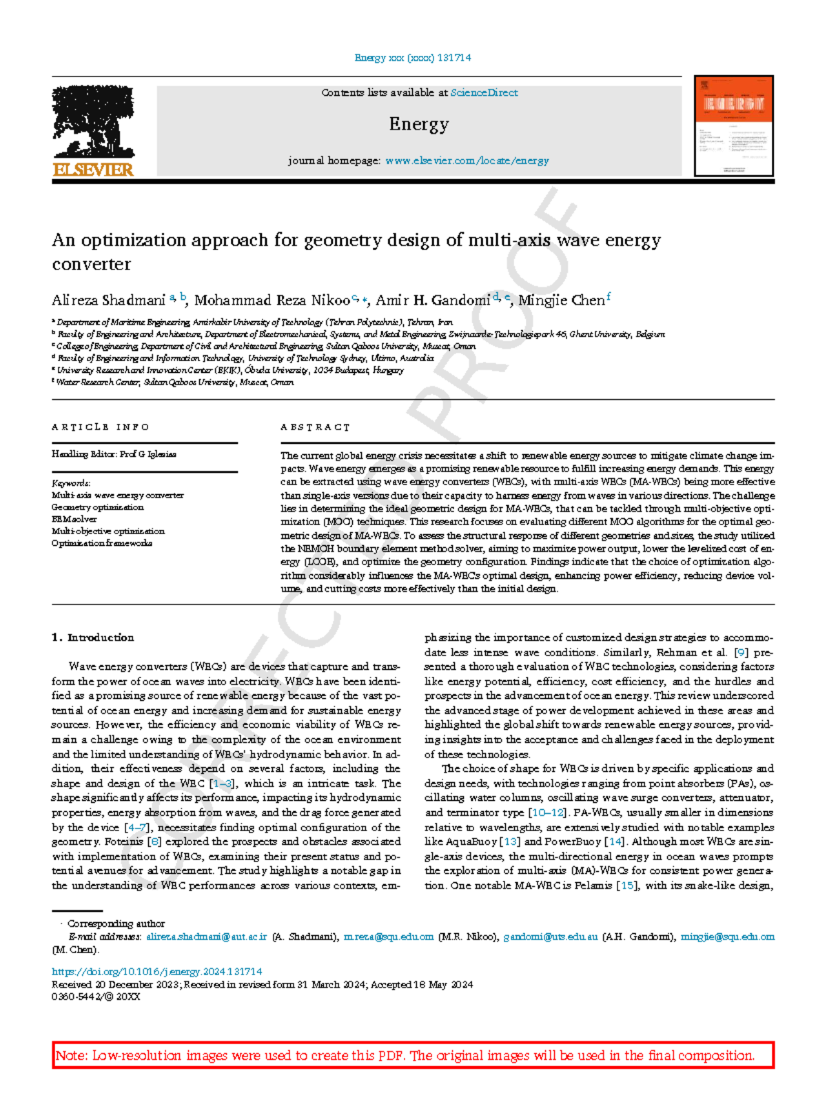 Energy 131714: Optimization of Wave Energy Converter Geometry Design ...