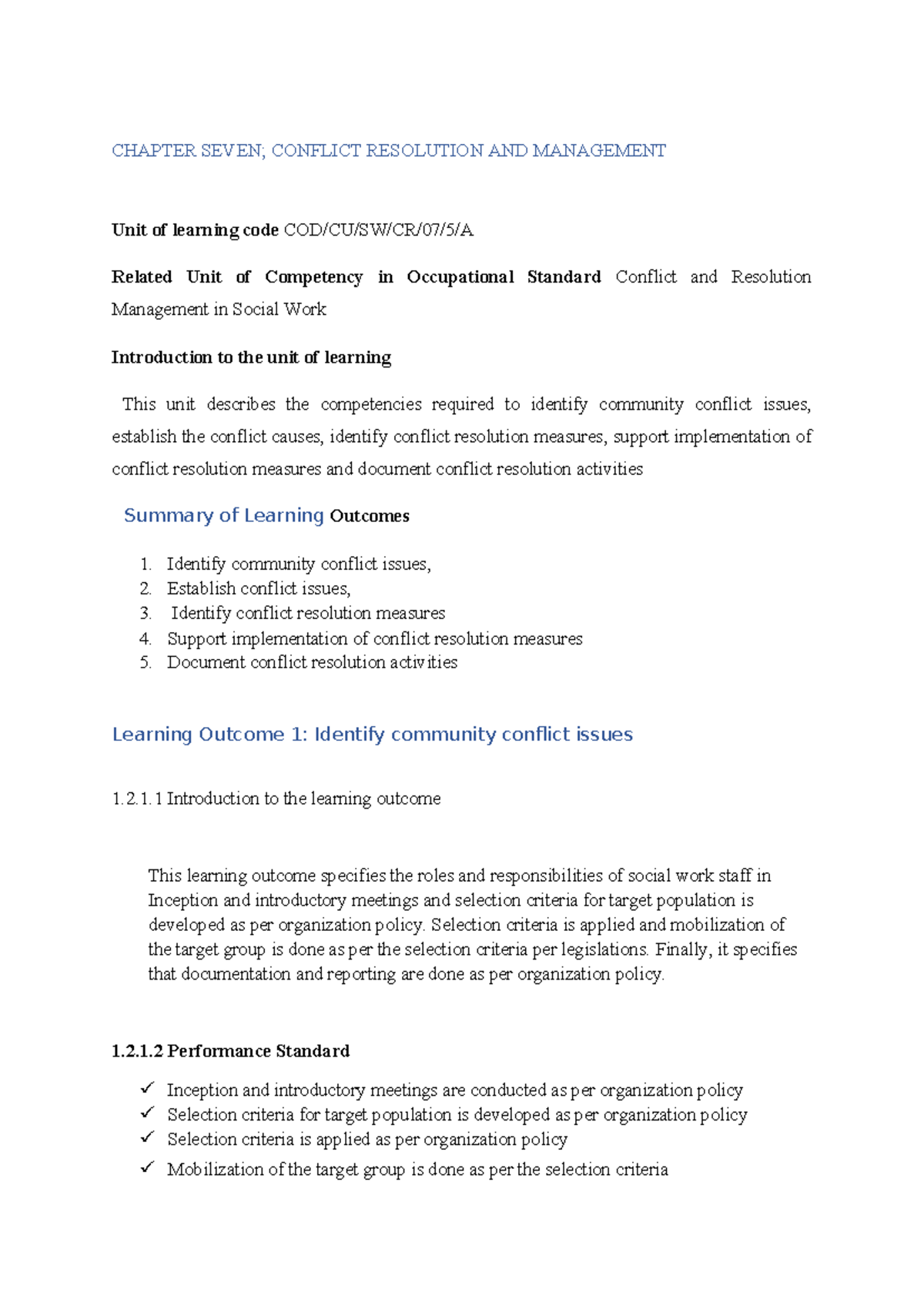 CHAPTER 7: SOCIAL WORK CONFLICT RESOLUTION AND MANAGEMENT - Studocu