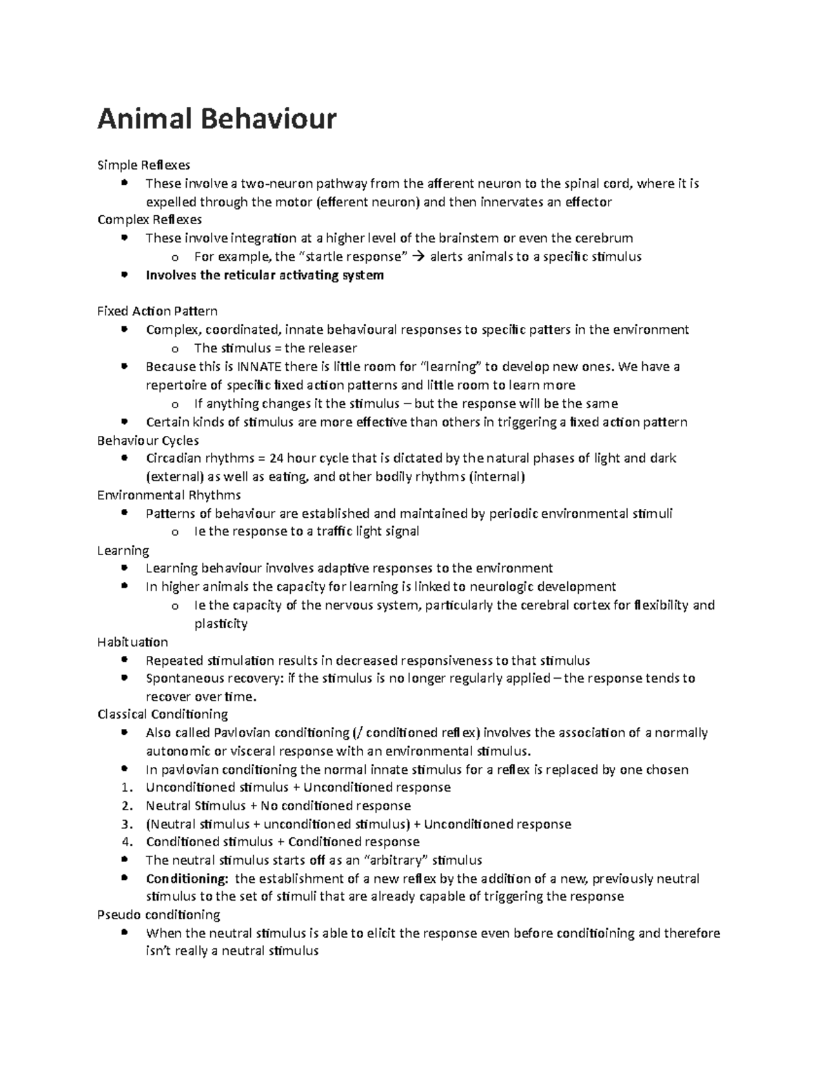 BIO 101 - Final Exam Notes on Animal Behaviour and Ecosystems - Studocu