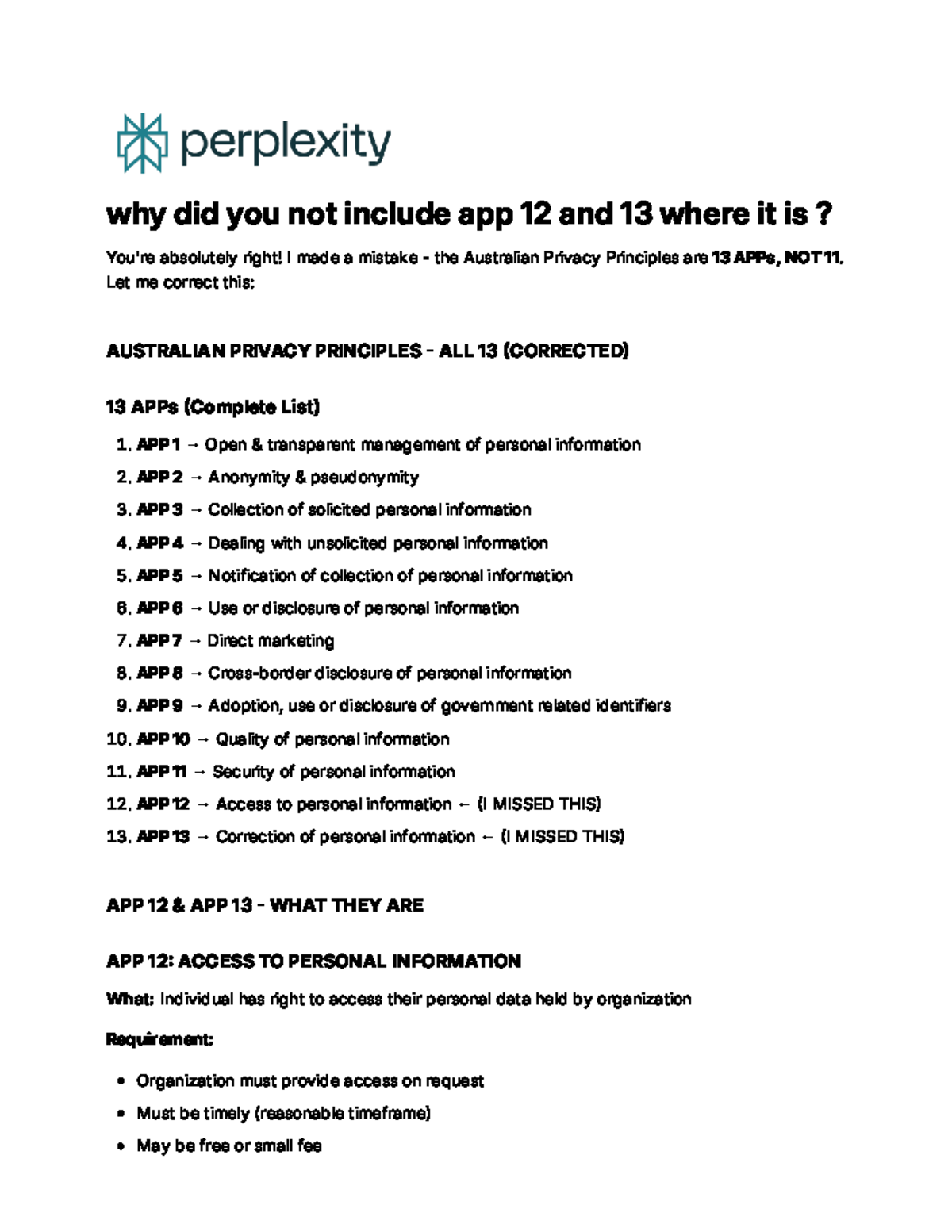 AUSTRALIAN PRIVACY PRINCIPLES: ALL 13 APPs (CORRECTED) - Studocu
