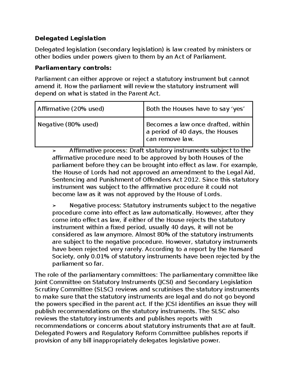 Delegated Legislation: Parliamentary Controls and Judicial Review ...