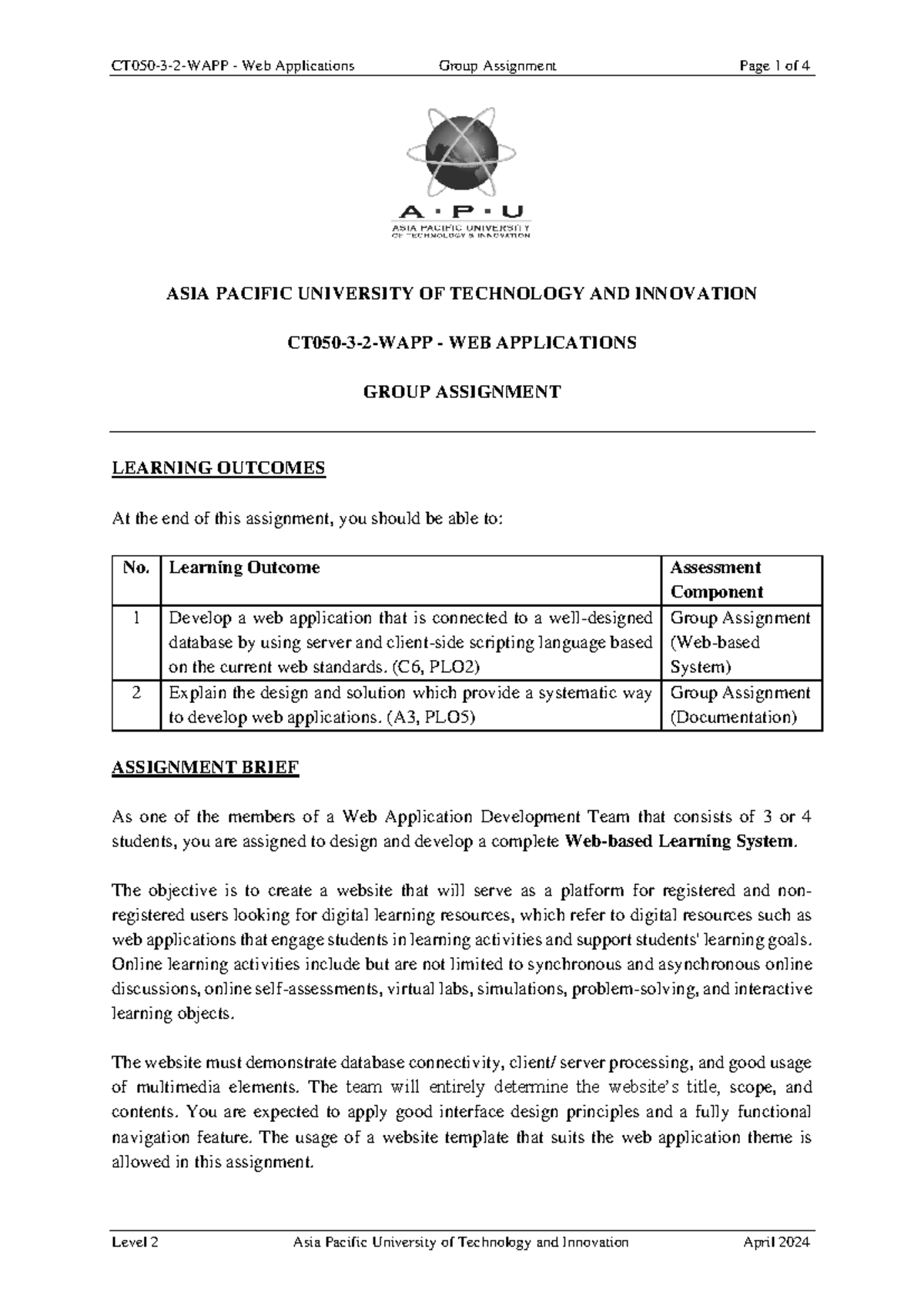 CT050-3-2 Web Applications Group Assignment Report - April 2024 - Studocu