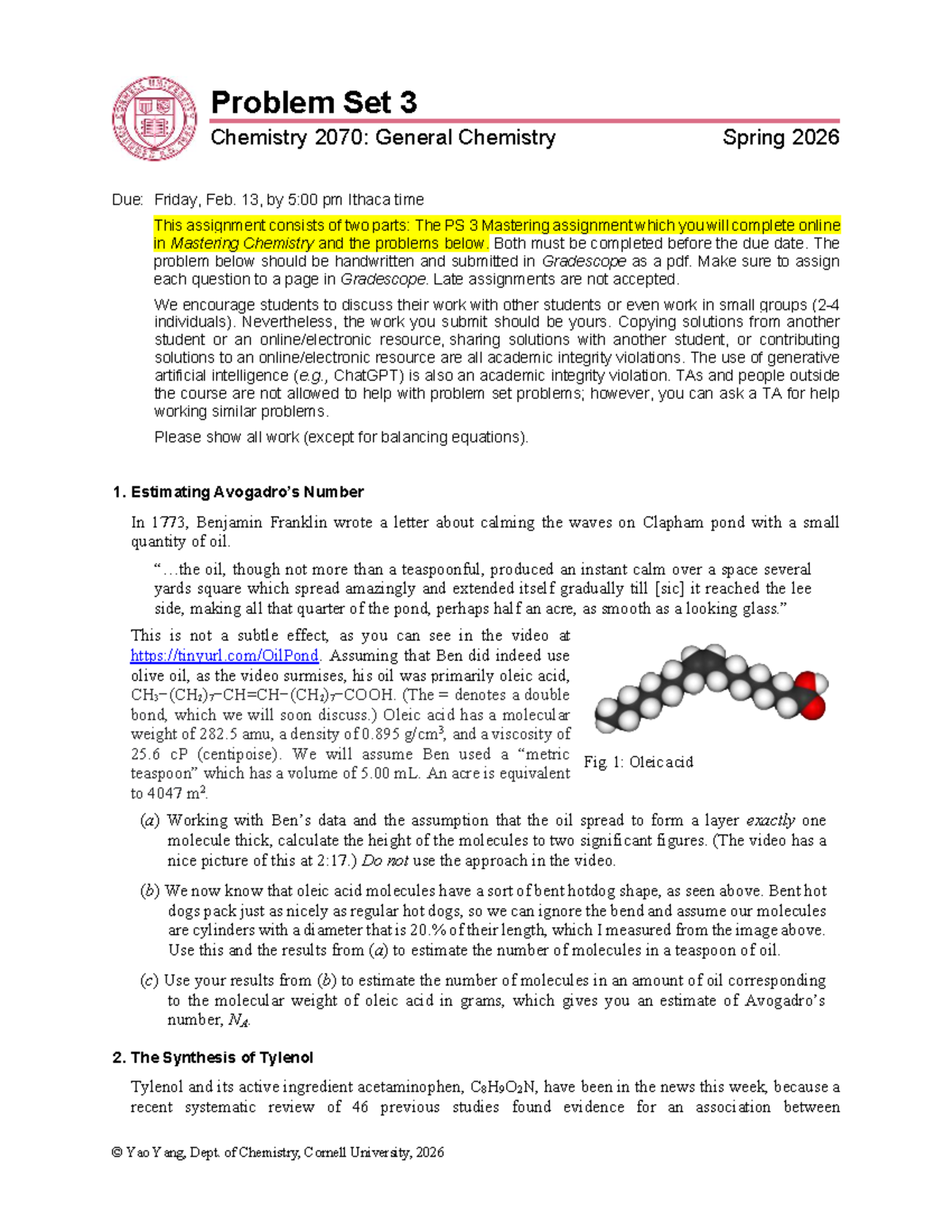 Problem Set 3: Chemistry 2070 - General Chemistry Spring 2026 - Studocu