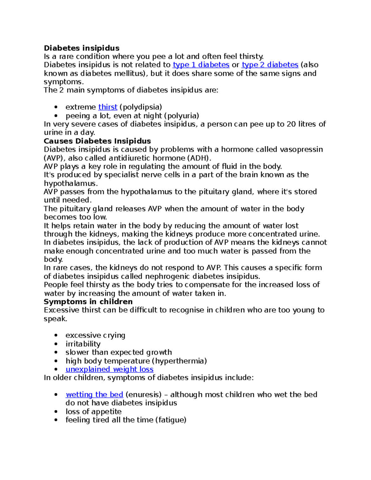 Diabetes insipidus   For practice examinations and lecture notes ...