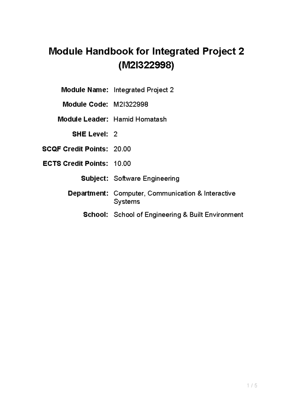 Integrated Design Project 2 (M2I322998) - Module Handbook Summary - Studocu